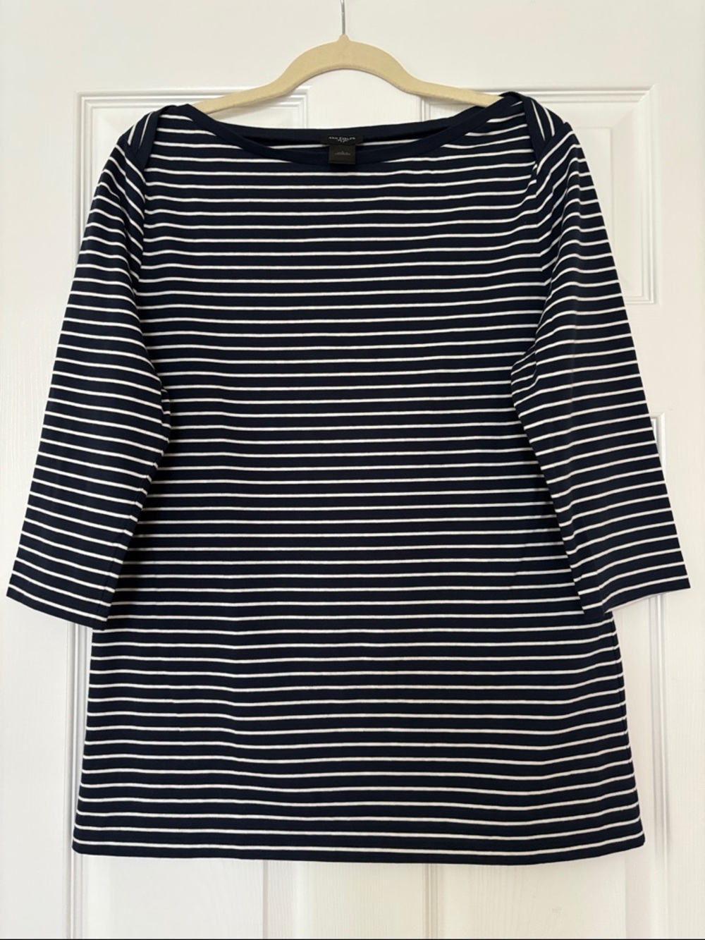 Ann Taylor Navy and White Striped Crewneck Top